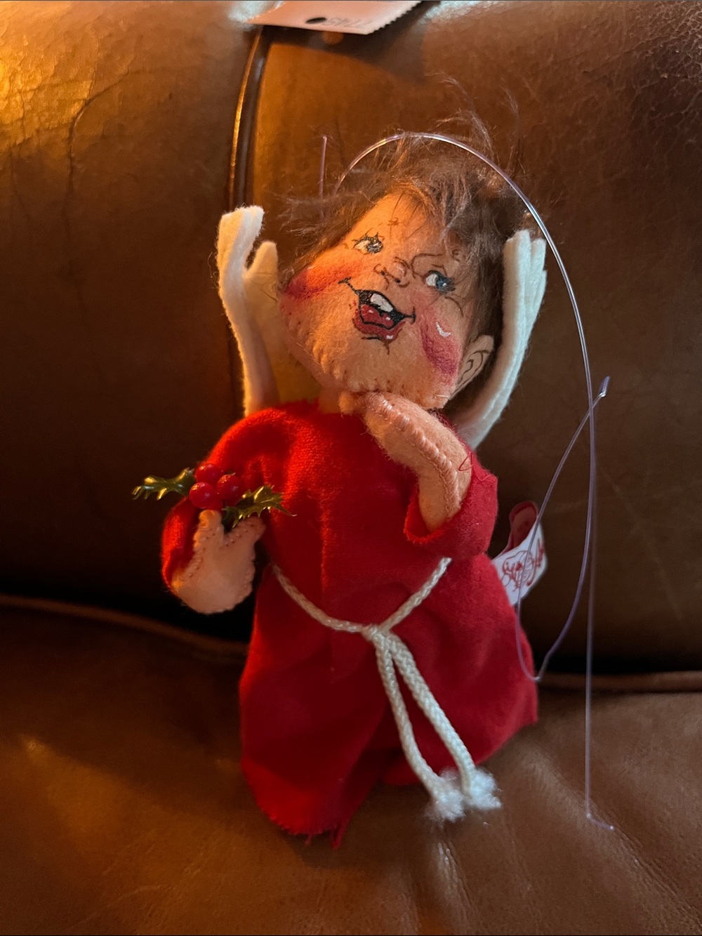 Annalee Red Elf Doll Ornament with Holly Accent